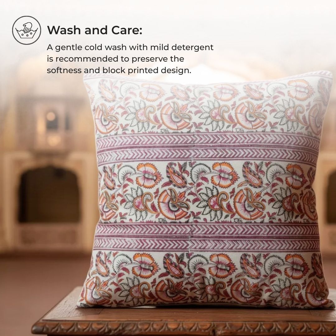Block Printed Cotton Cushion Covers with Traditional Motif Pattern (Set of 2)