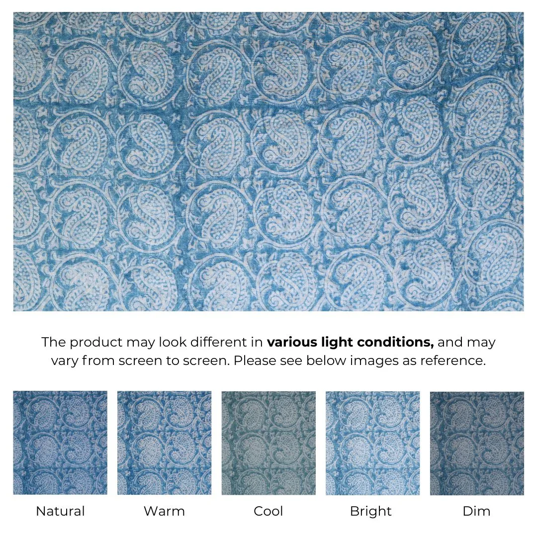 Single-Sided Hand Block Printed Mal Cotton Fabric – Blue Check | Sold Per Meter