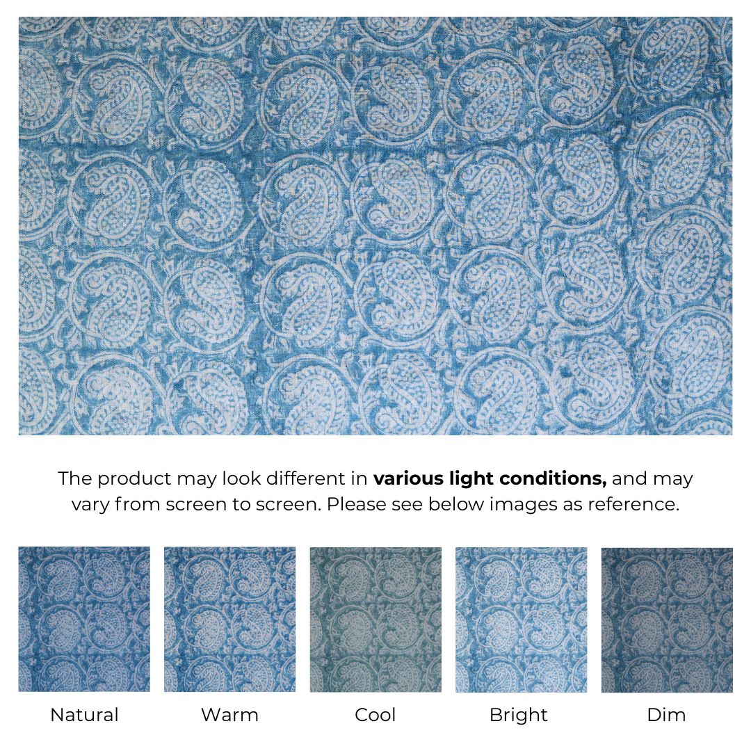 Single-Sided Block Printed Cotton Fabric in Blue Check Pattern