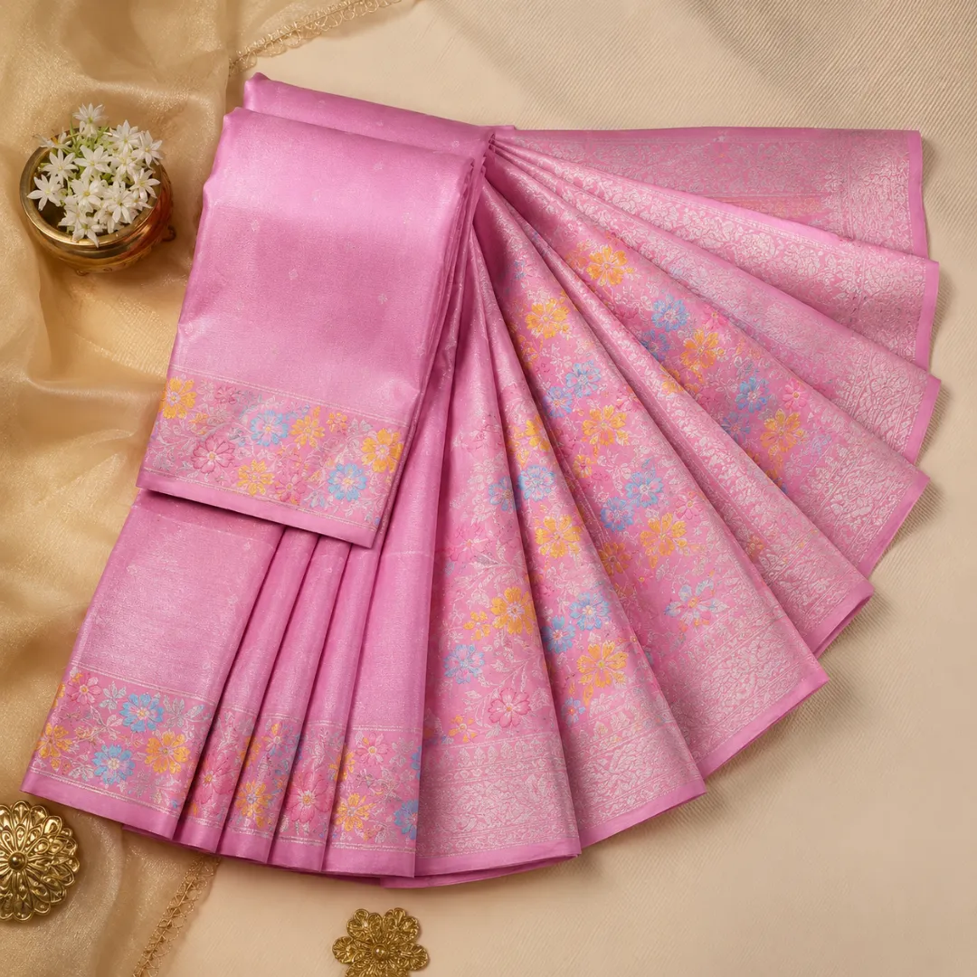 Graceful Handwoven Pink Paithani Silk Linen Saree with All-Over Butti & Blouse Piece