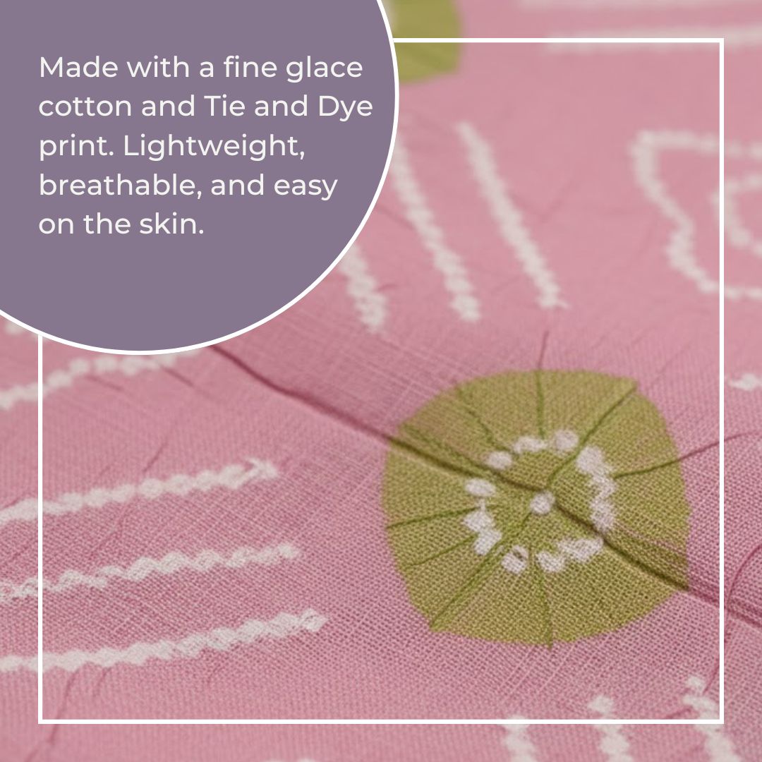 Glace Cotton Suit Fabric with Traditional Tie and Dye Motifs for Cut Top