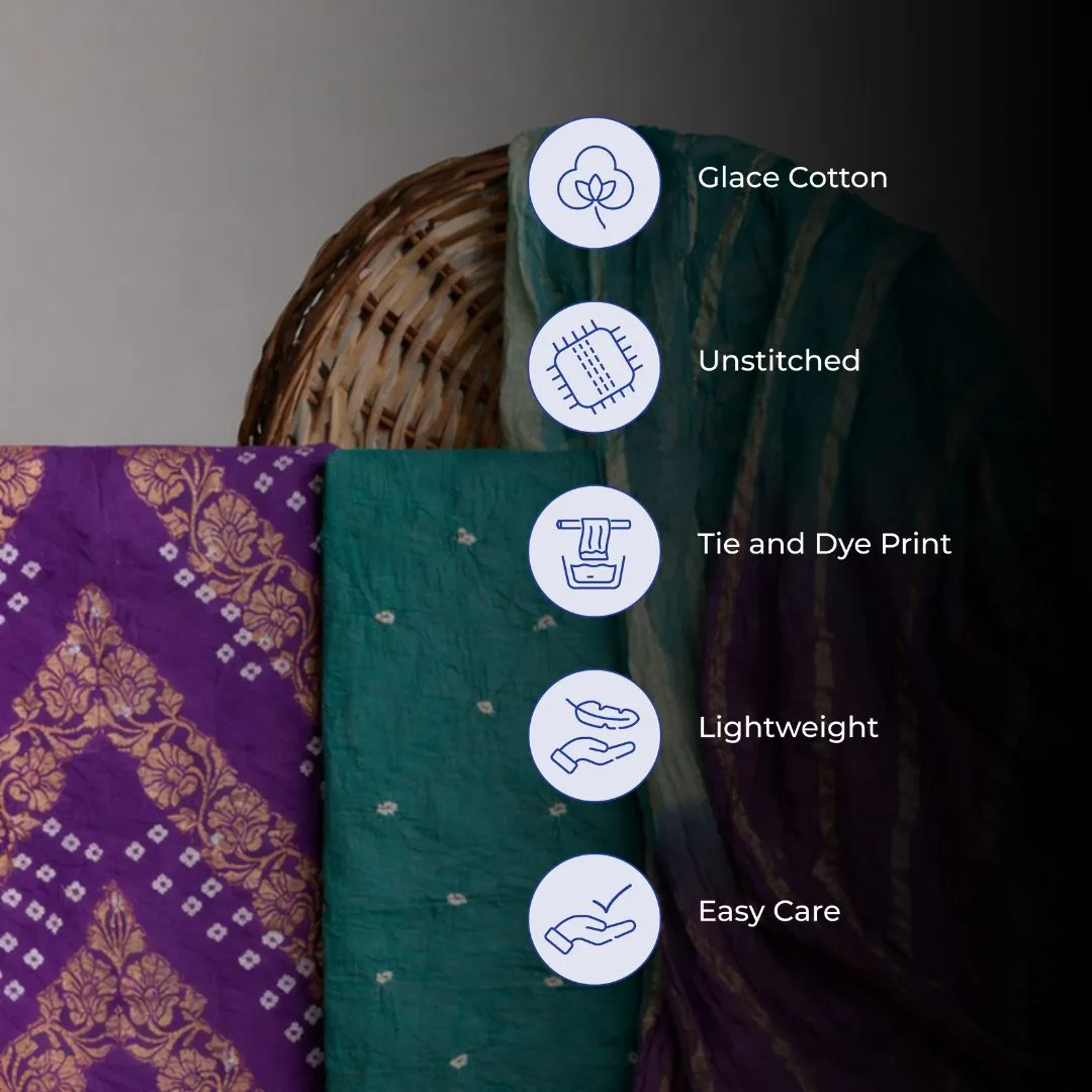 Glace Cotton Jari Tie and Dye Suit Fabric for Elegant Cut Tops