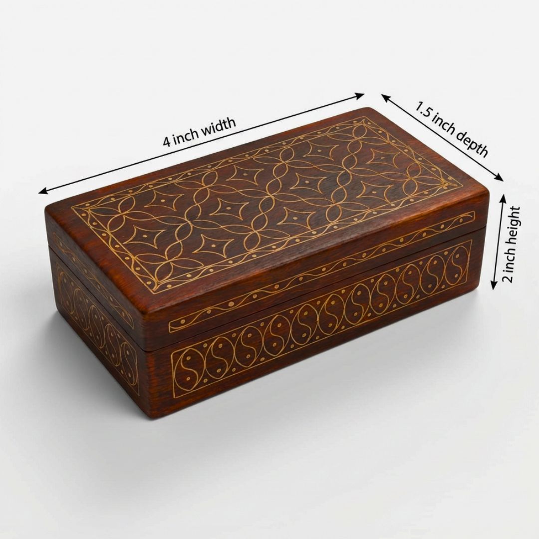 Geometric Serenity Wooden Tarkashi Inlay Box for Jewellery and Collectibles