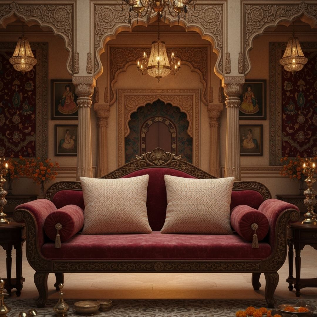 Block Printed South Cotton Cushion Cover with Subtle Geometric Pattern