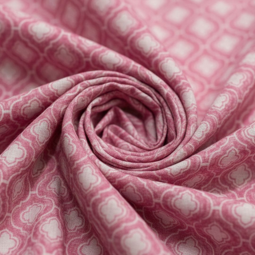 Single-Sided Hand Block Printed Mal Cotton Fabric Than – Soft Pink Motif | Sold Per Meter
