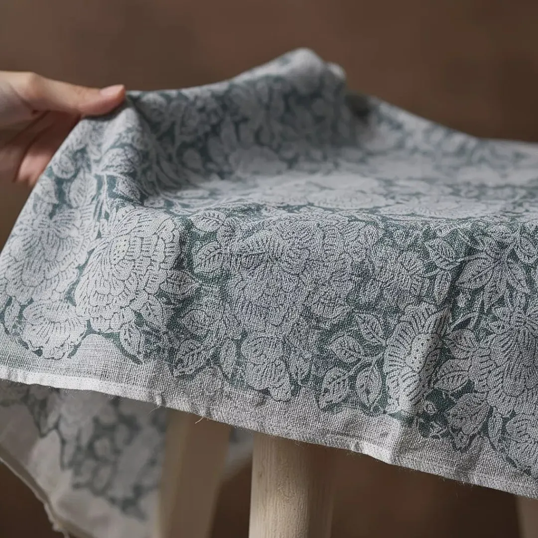 Single-Sided Hand Block Printed Mal Cotton Fabric – Blue Floral Motif | Sold Per Meter