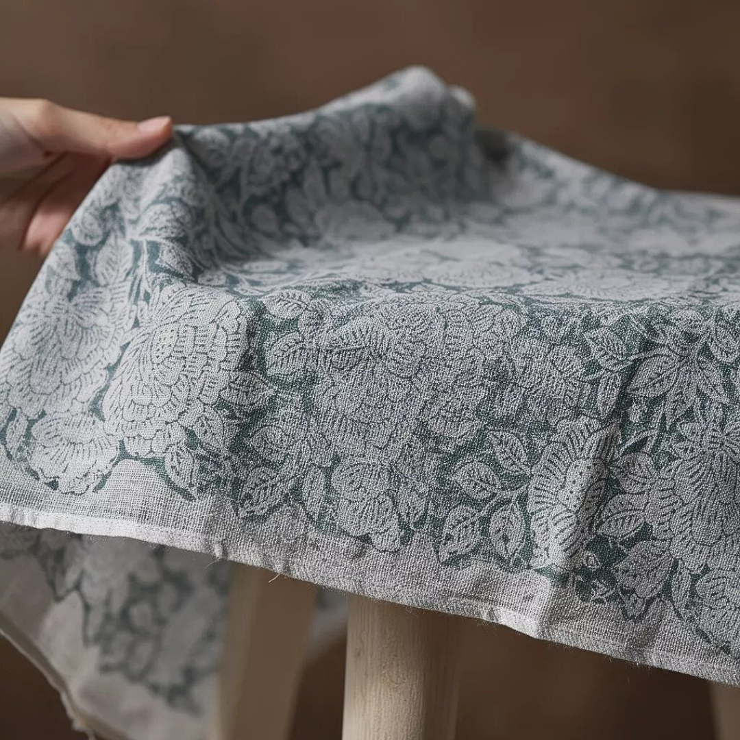 Single-Sided Block Printed Mal Cotton Fabric in Blue Floral Motif