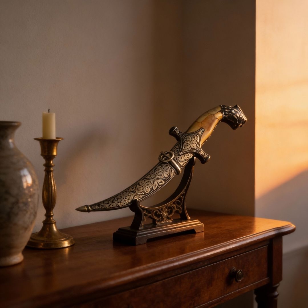 Decorative Koftgari Dagger with Handcrafted Metal Inlay Detailing