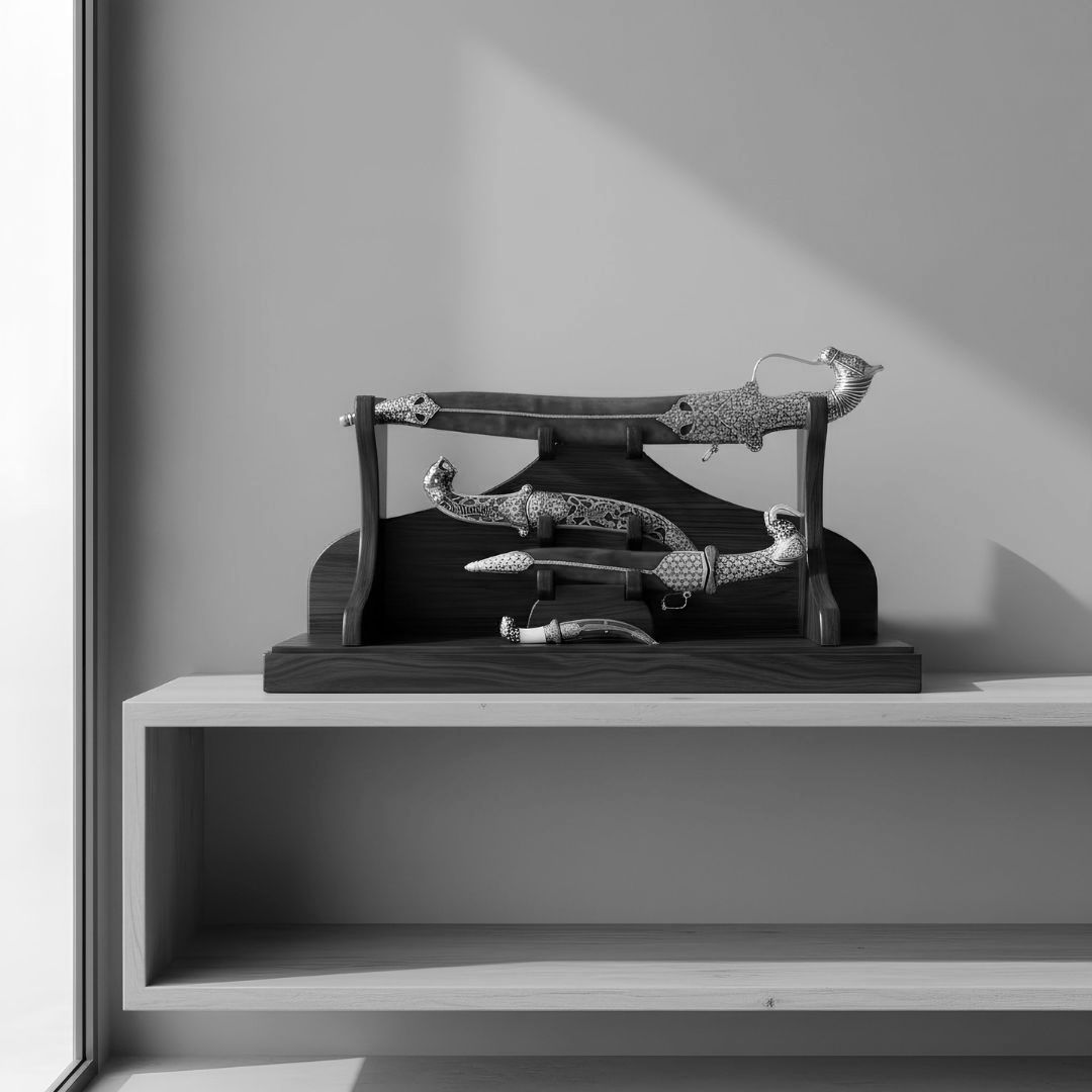 Handcrafted Red Handle Koftgari Decorative Dagger Set