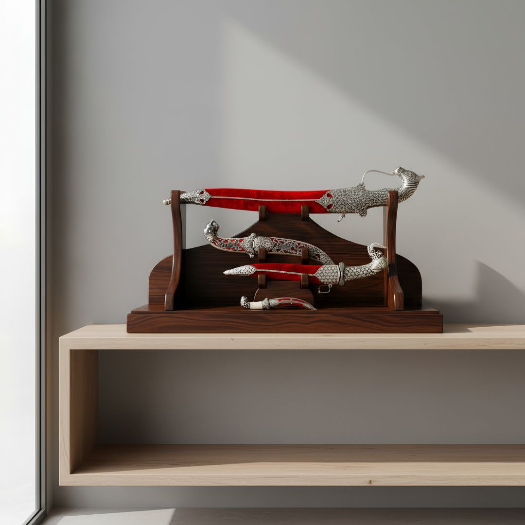 Handcrafted Red Handle Koftgari Decorative Dagger Set