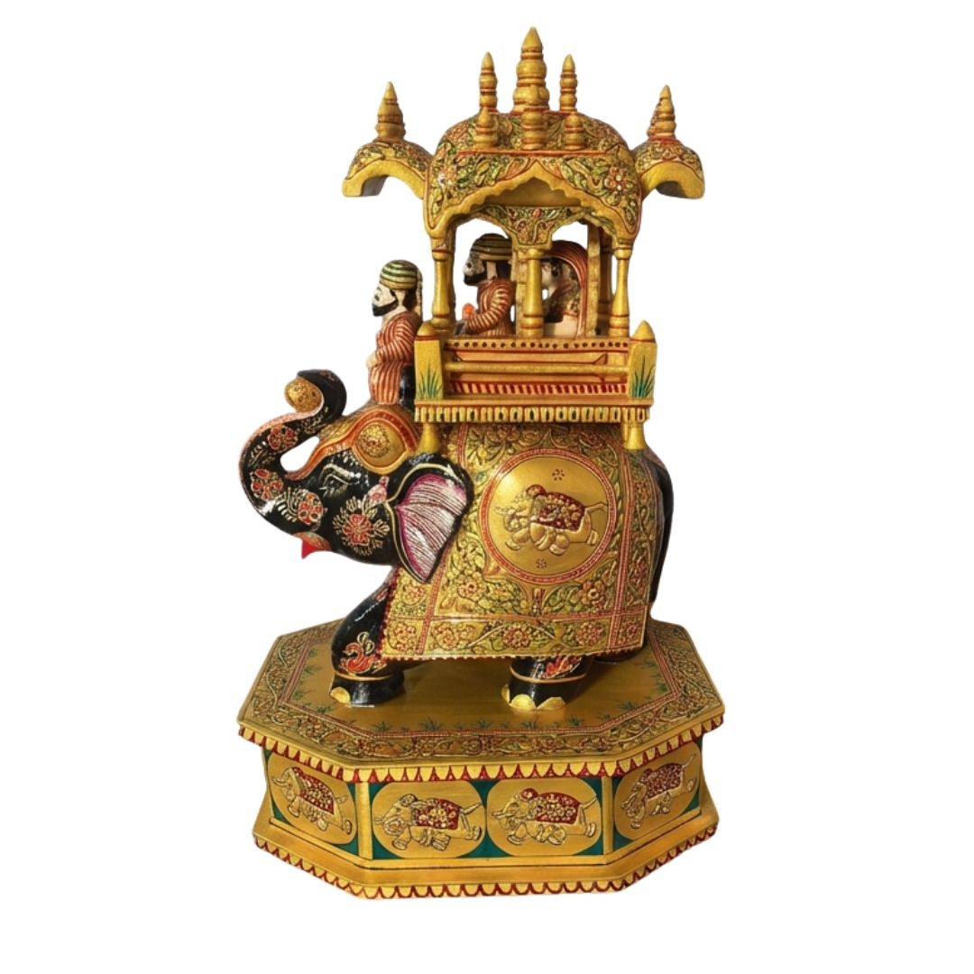 Golden Royal Elephant Palanquin Sculpture with Premium Rajasthani Howdah Detailing