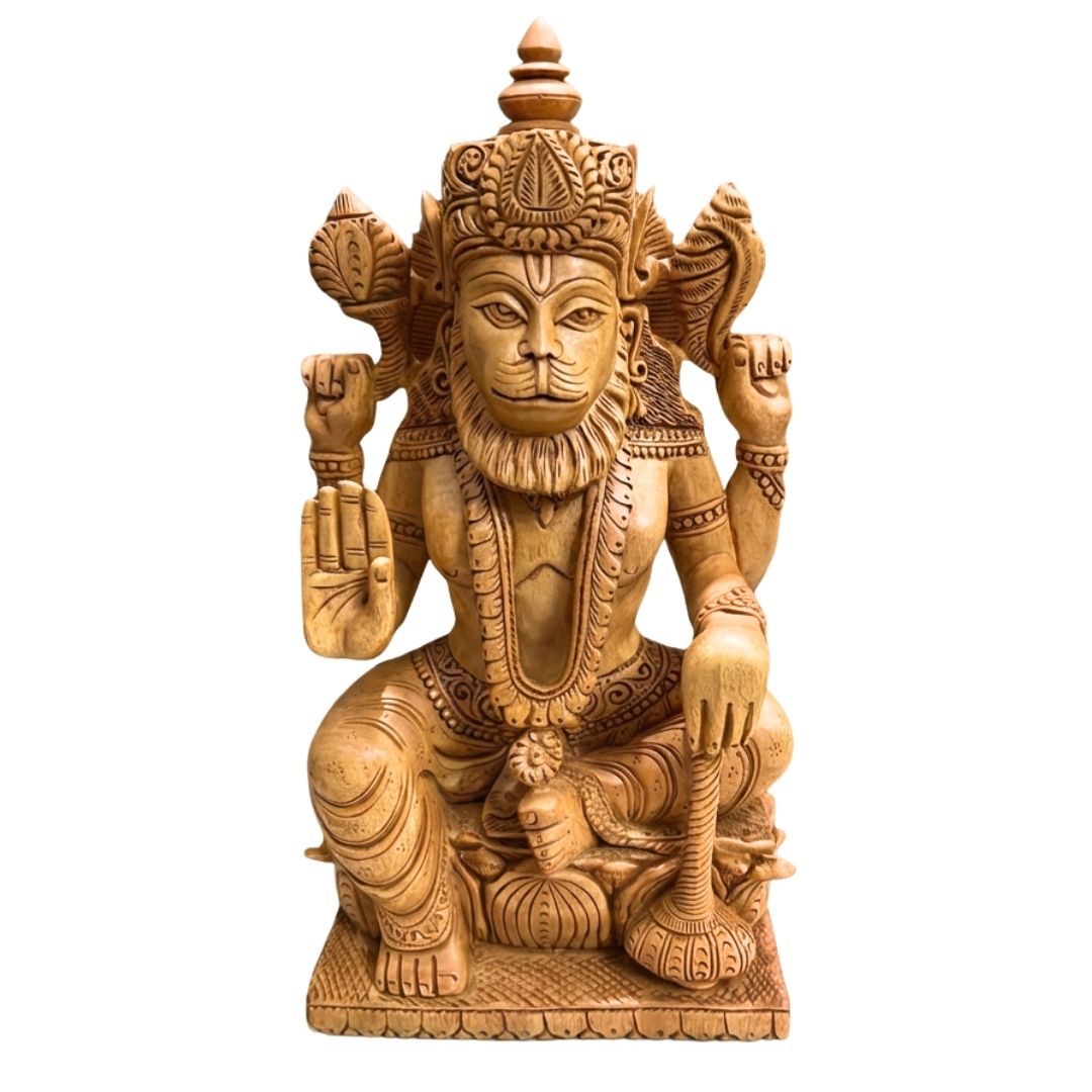 Lord Narasimha Sandalwood Sculpture with Intricate Hand Carving