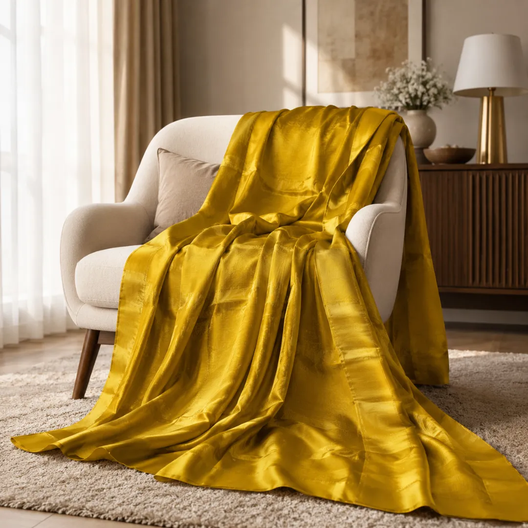 Handcrafted Golden Yellow Bapta Tussar Silk Mangalgiri Saree with Gold Detailing & Blouse Piece 