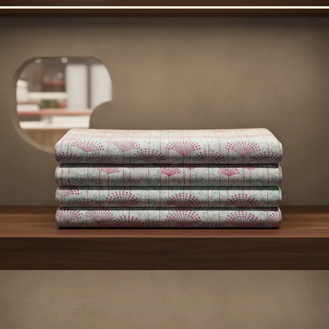 Single-Sided Hand Block Printed Mal Cotton Fabric – Soft Pastel Floral | Sold Per Meter