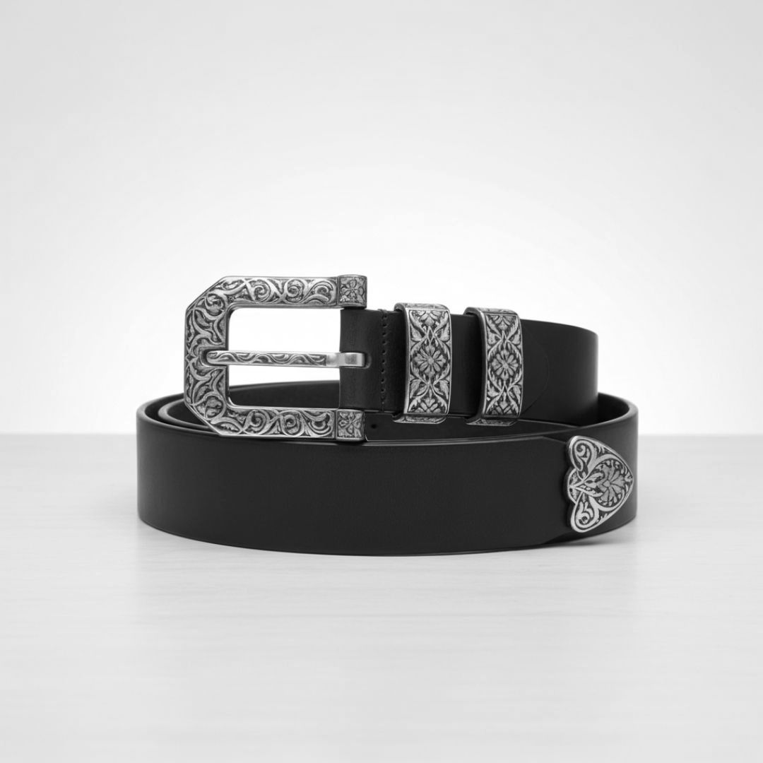 Decorative Koftgari Belt Buckle with Handcrafted Metal Inlay