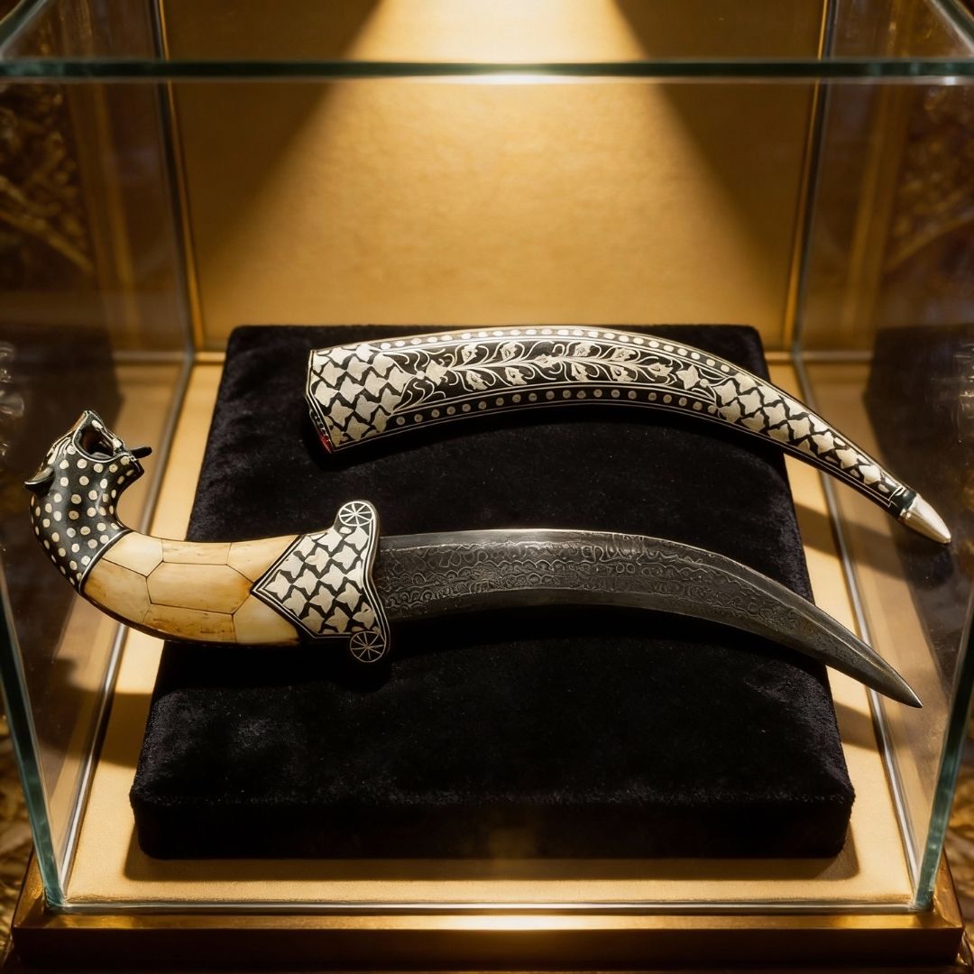 Decorative Koftgari Dagger with Handcrafted Metal Inlay Detailing