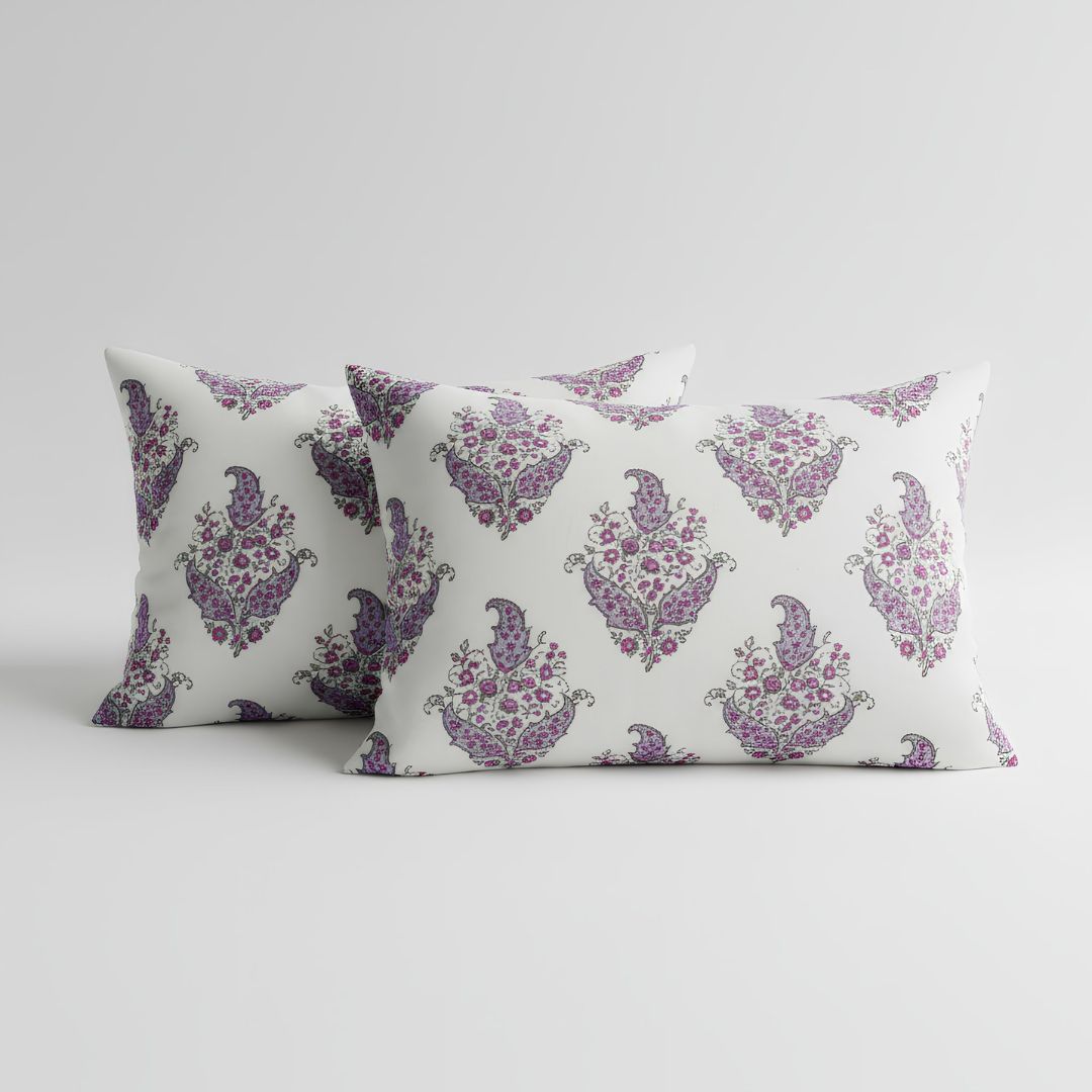 Single-Sided Block Printed Double Bedsheet in Grey Floral Motif