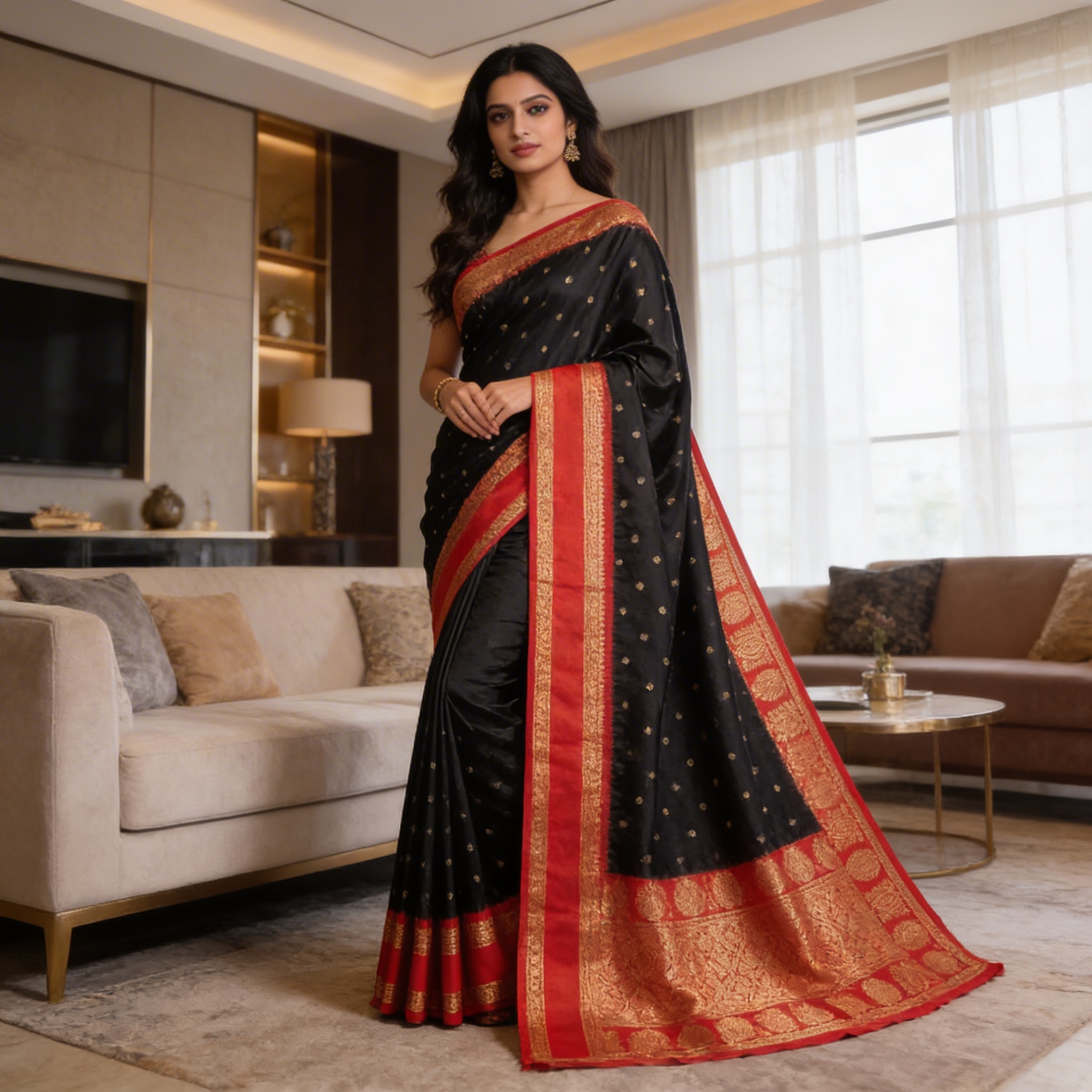 Kanjivaram Silk Saree Black Red Zari Woven