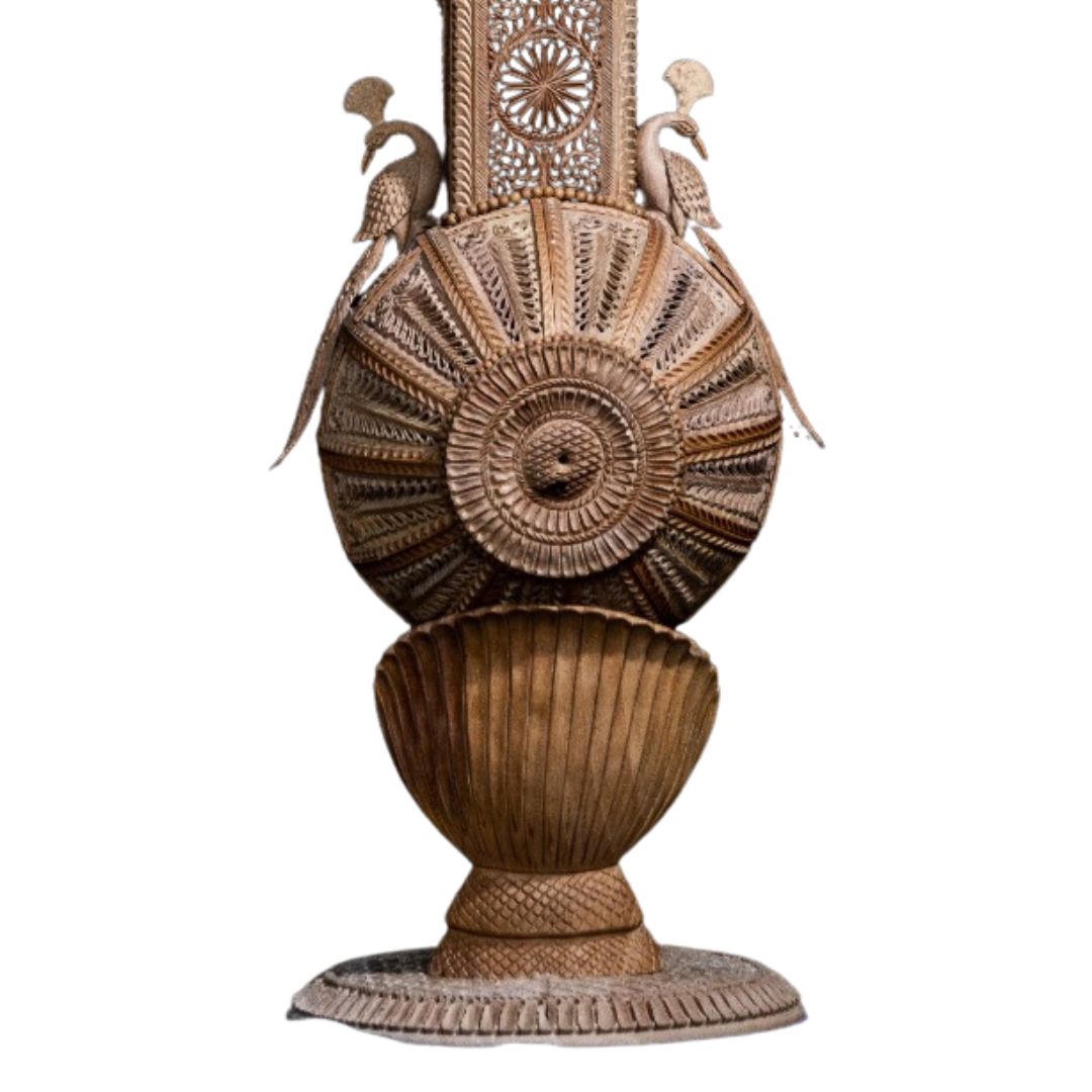 Pure Sandalwood Divine Veena Sculpture with Ornate Carving