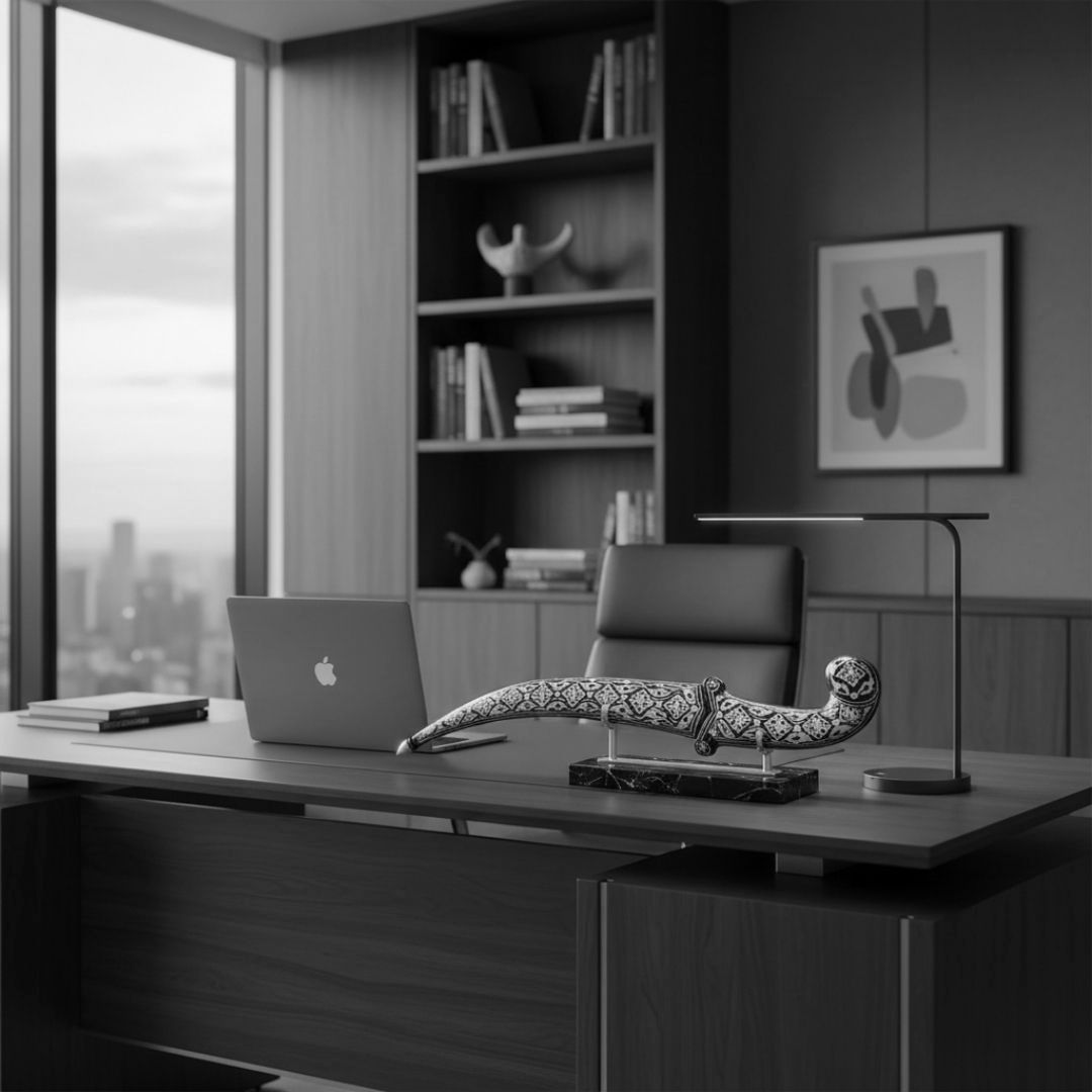 Curved Koftgari Dagger with Handcrafted Metal Inlay Detailing