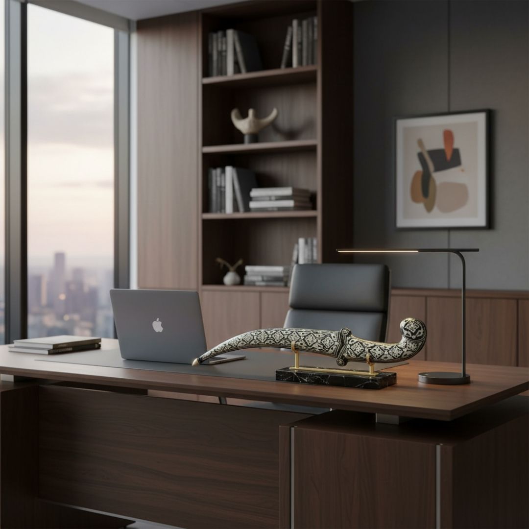 Curved Koftgari Dagger with Handcrafted Metal Inlay Detailing