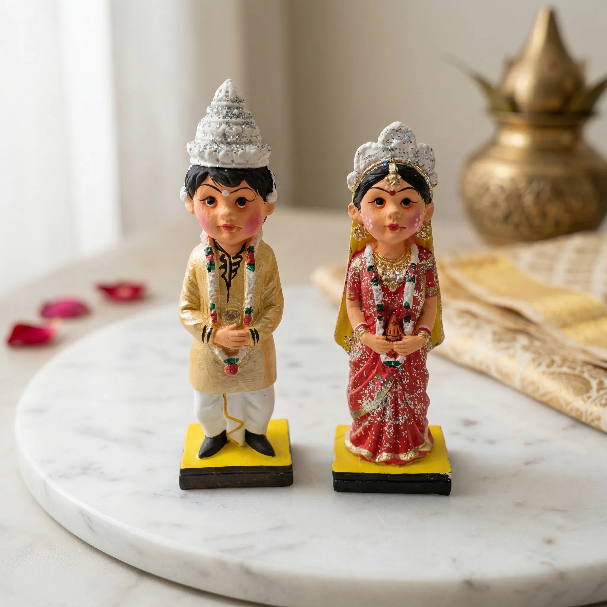 Traditional Bengali Couple Clay Dolls Wedding Decor