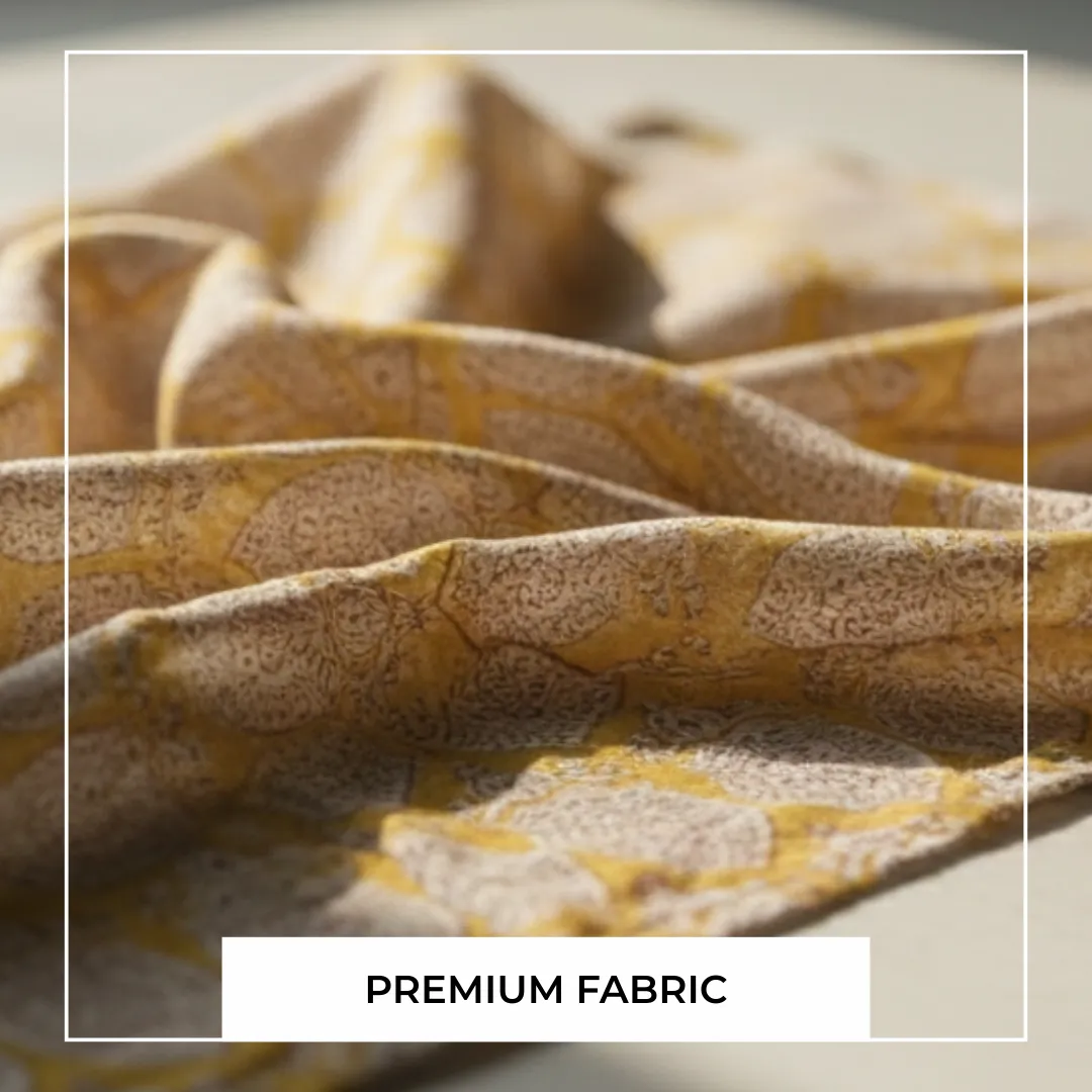 Single-Sided Hand Block Printed Mal Cotton Fabric – Yellow Lattice Floral | Sold Per Meter