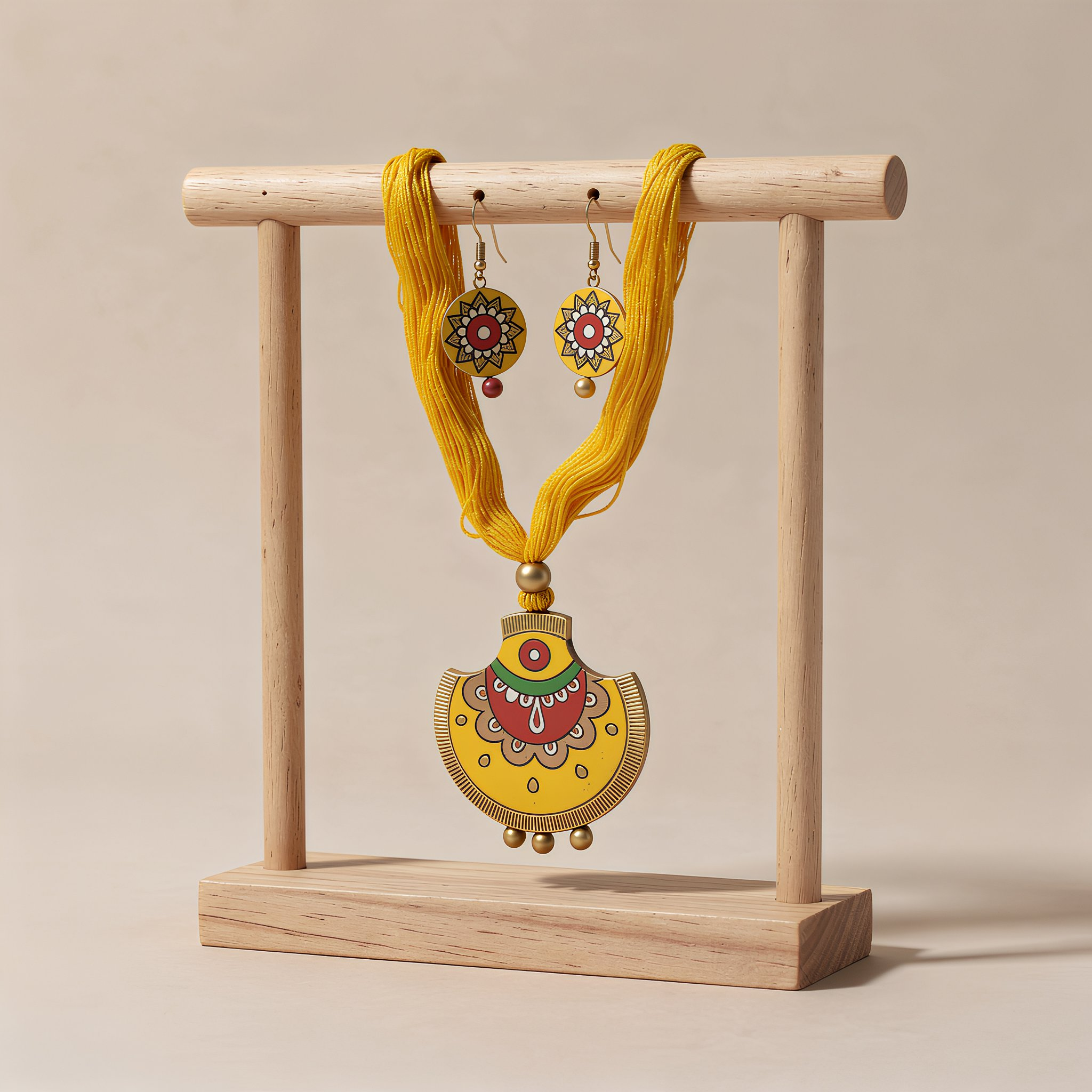 Handmade Terracotta Necklace Set Yellow