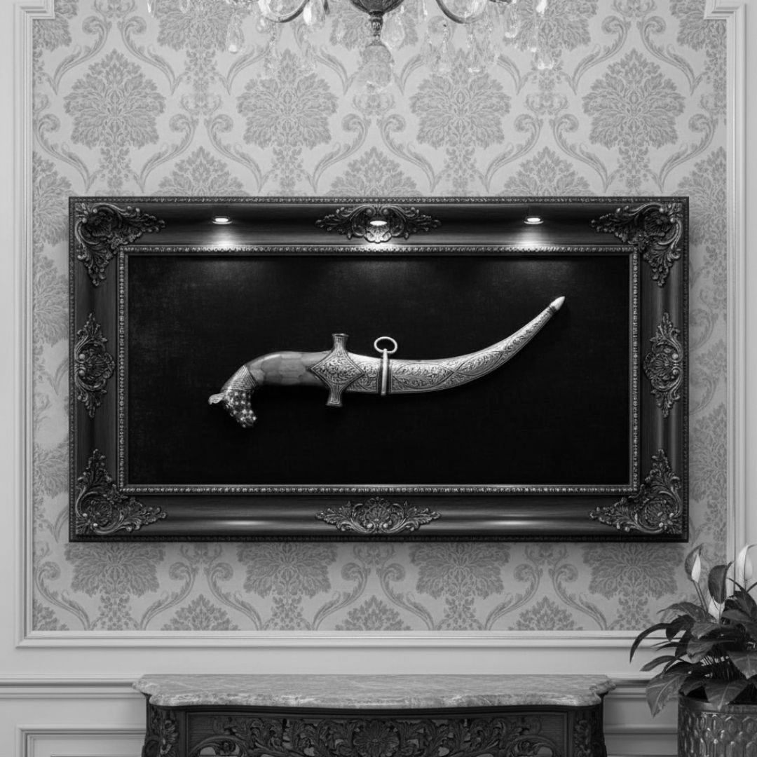 Curved Bone Handle Koftgari Dagger with Handcrafted Metal Inlay Detailing