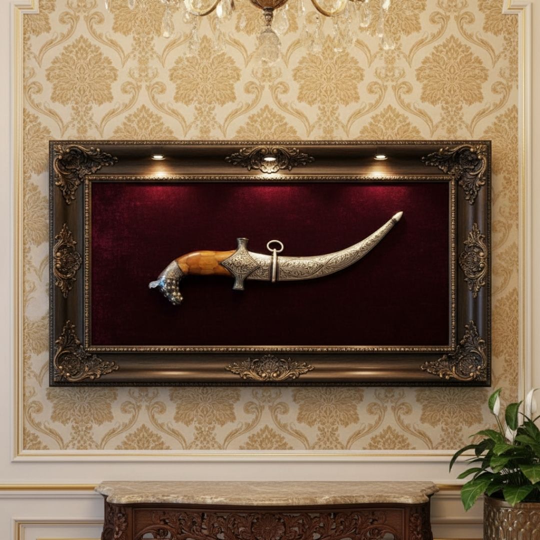 Curved Bone Handle Koftgari Dagger with Handcrafted Metal Inlay Detailing