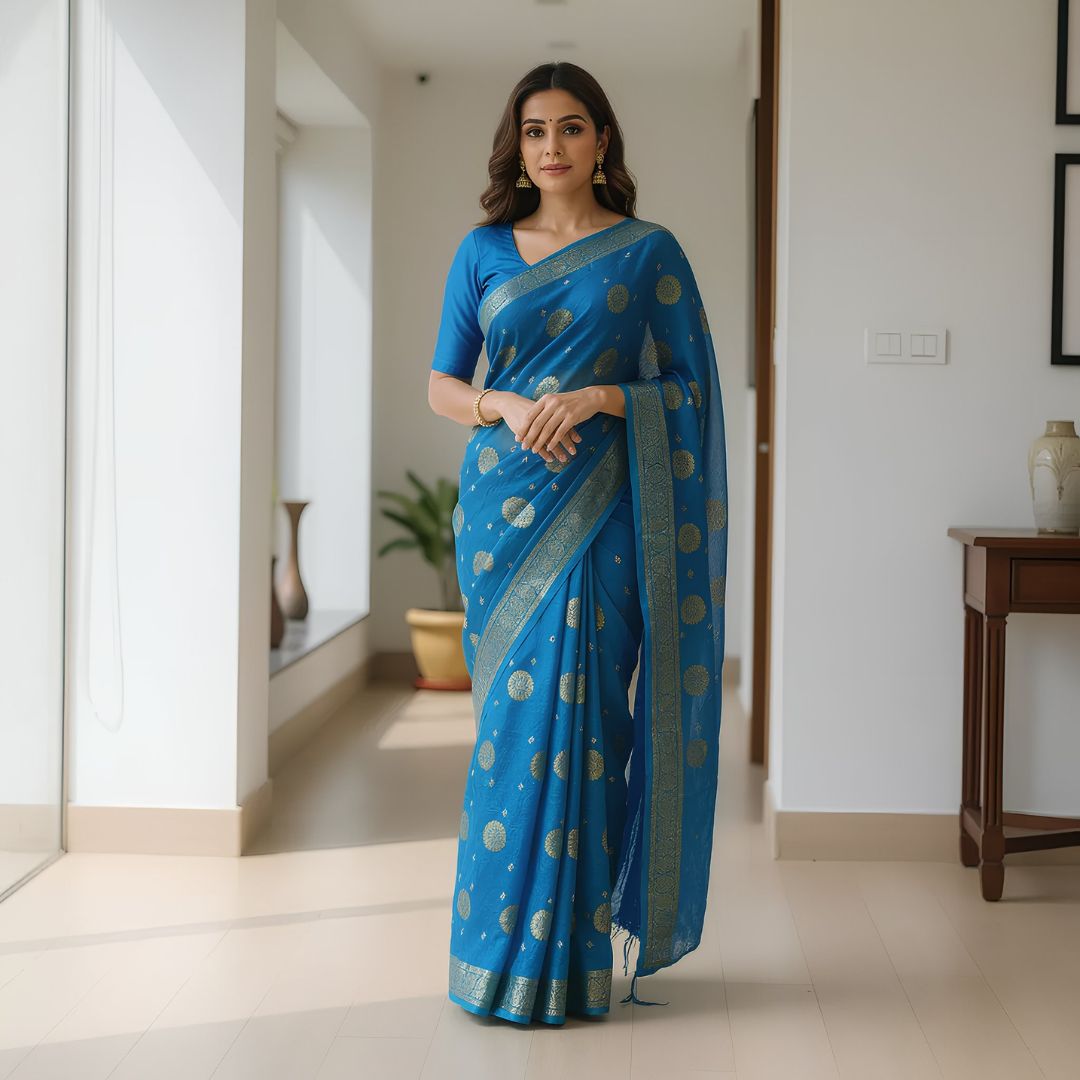 Silk Doller Silki Butta Saree with Coordinated Blouse Piece (Unstitched)