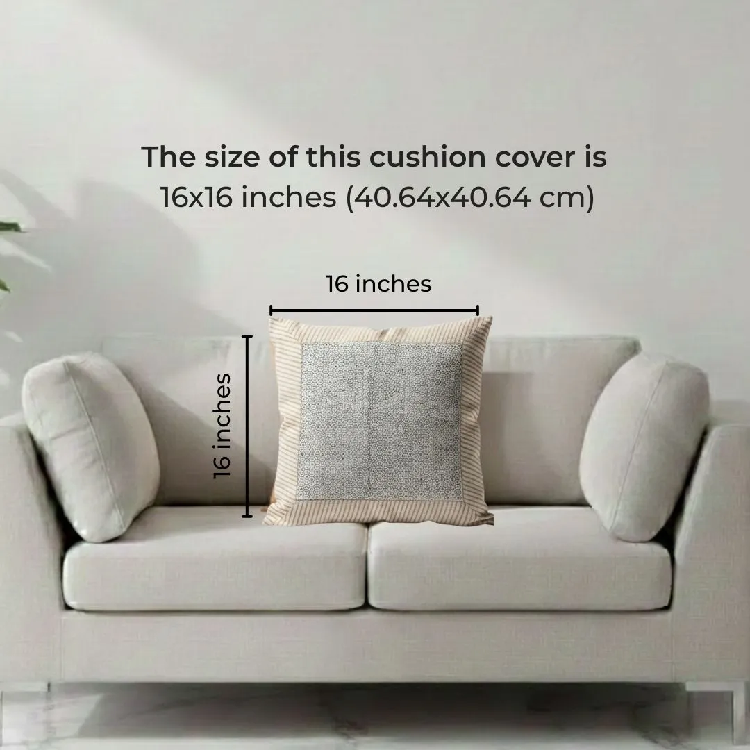 Block Printed Cotton Cushion Covers with Minimal Border Design (Set of 2)