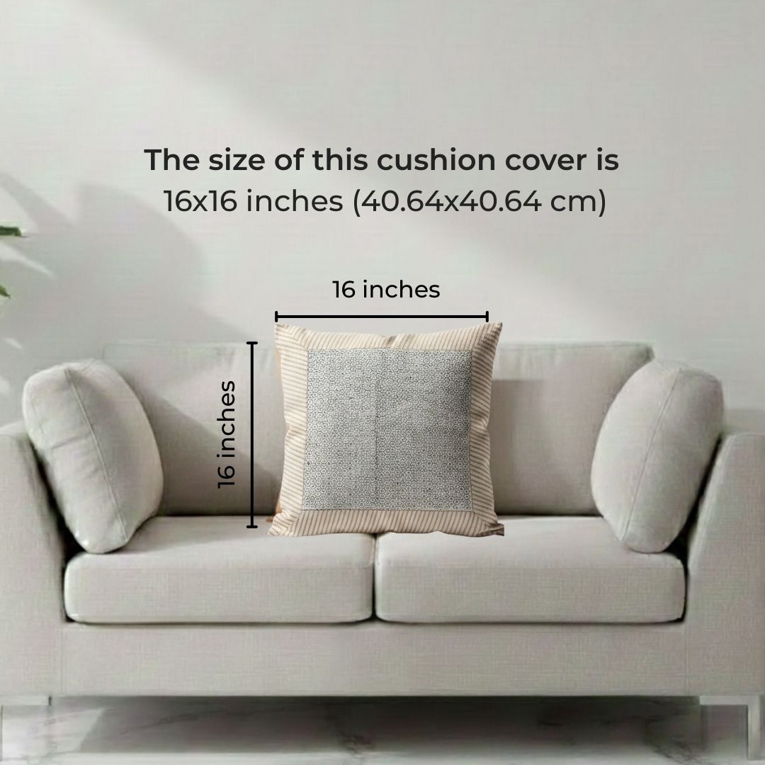 Block Printed Cotton Cushion Covers with Minimal Border Design (Set of 2)