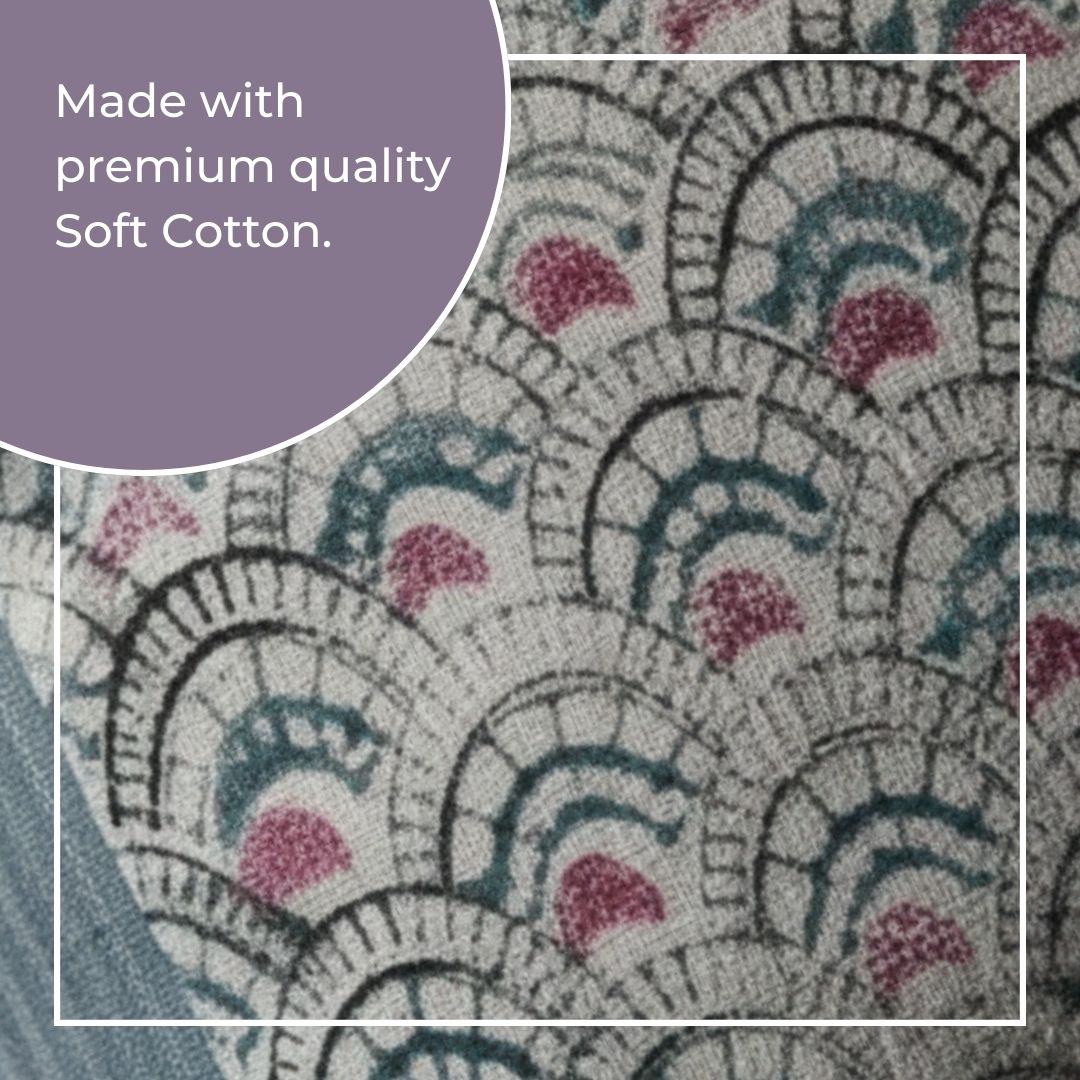 South Cotton Block Printed Cushion Covers with Blue Border Panel (Set of 2)