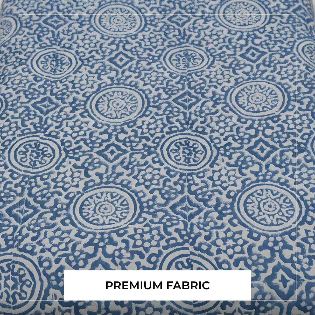 Single-Sided Hand Block Printed Mal Cotton Fabric – Soft Blue Pattern | Sold Per Meter
