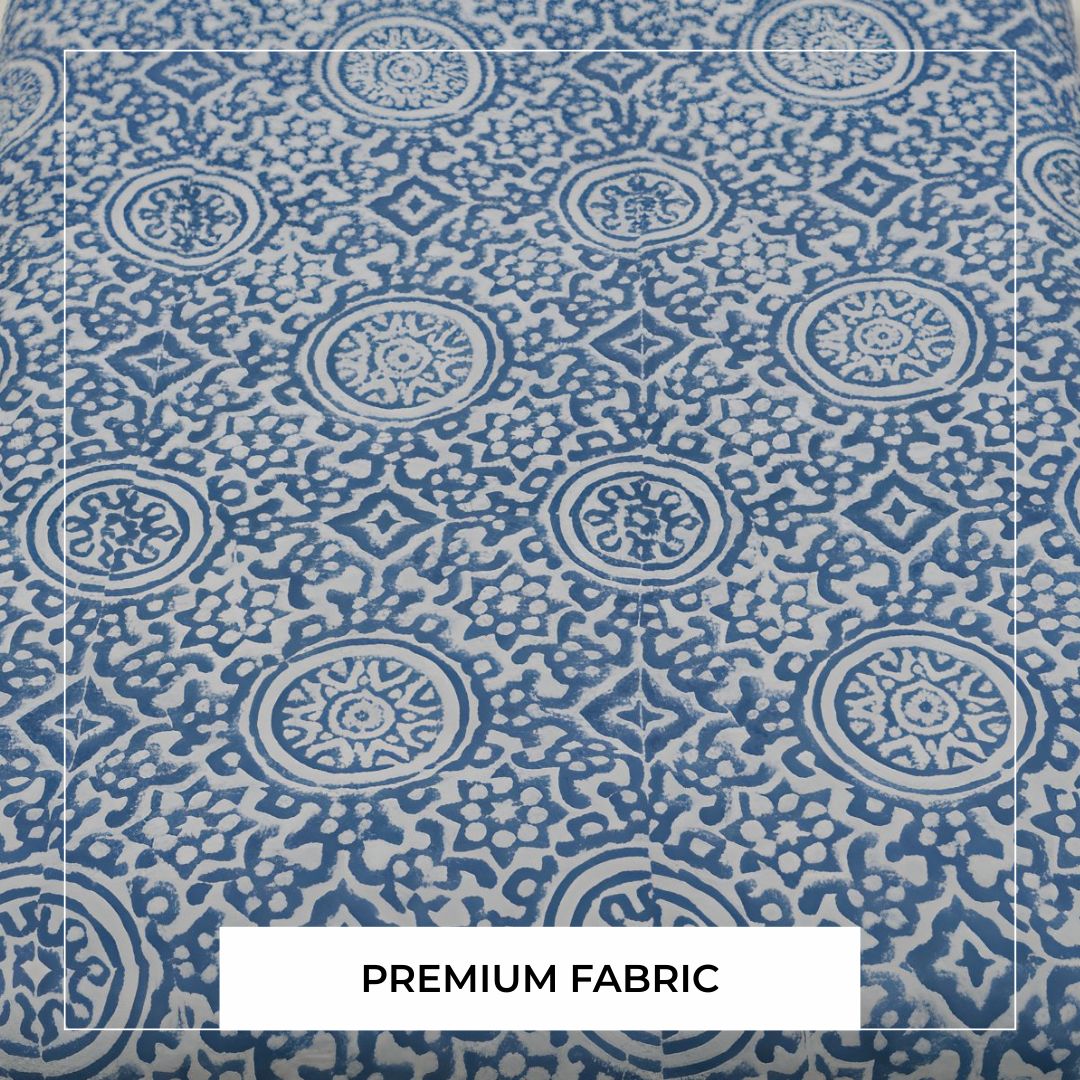 Single-Sided Block Printed Mal Cotton Fabric in Soft Blue Pattern
