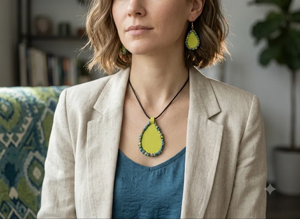 Mosaic-Bordered Lime Teardrop Set