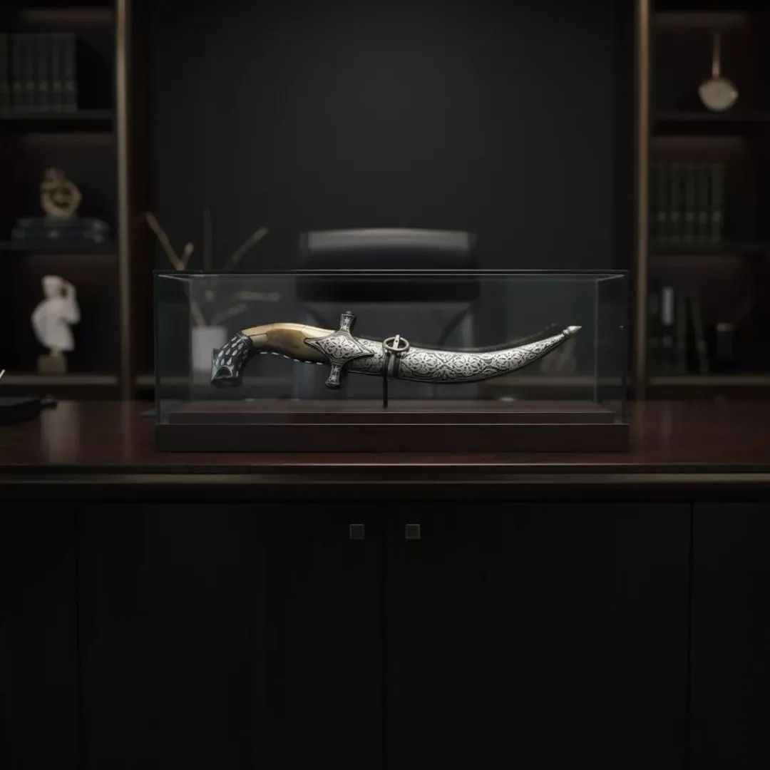 Curved Decorative Koftgari Dagger with Handcrafted Metal Inlay Detailing