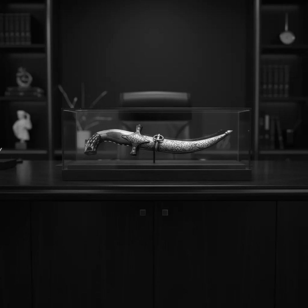 Curved Decorative Koftgari Dagger with Handcrafted Metal Inlay Detailing