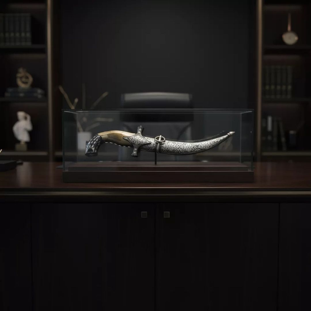 Curved Decorative Koftgari Dagger with Handcrafted Metal Inlay Detailing