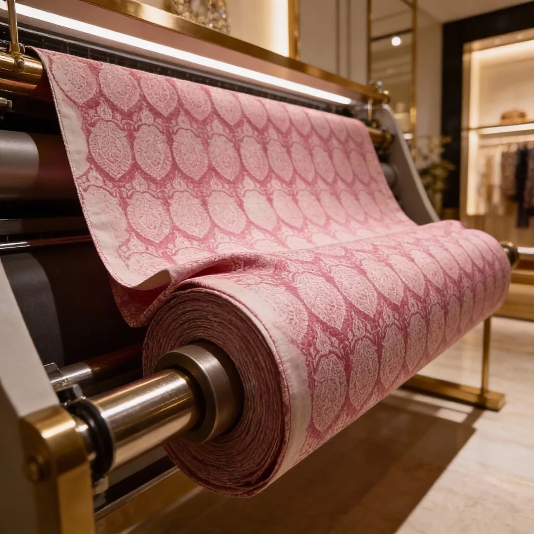Single-Sided Hand Block Printed Mal Cotton Fabric – Pink Geometric | Sold Per Meter