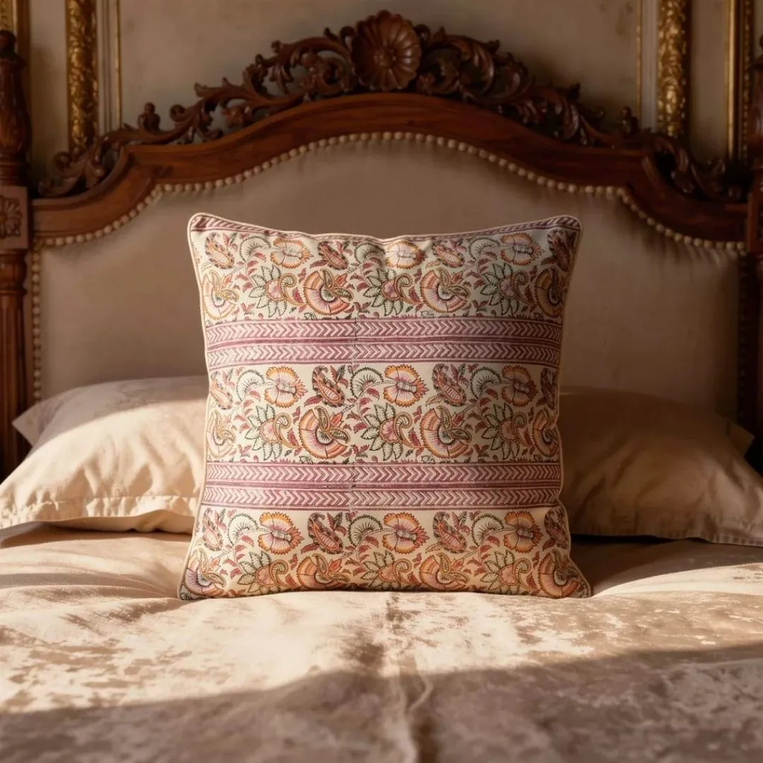 Block Printed Cotton Cushion Covers with Traditional Motif Pattern (Set of 2)