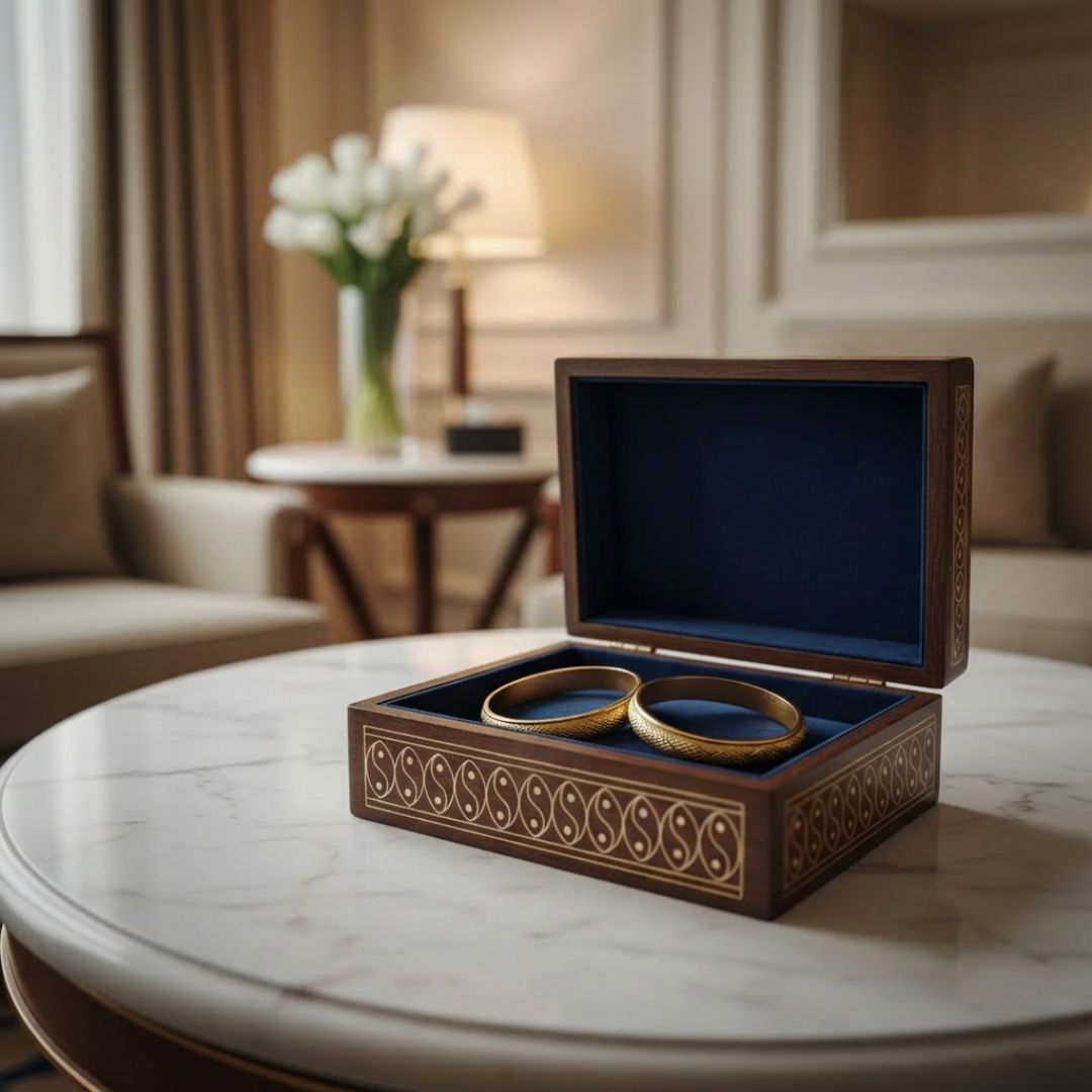 Royal Blossom Wooden Tarkashi Inlay Box for Jewellery and Keepsakes