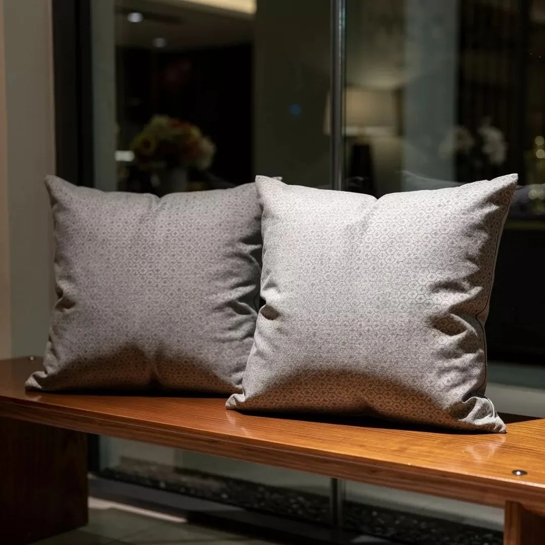 Block Printed Cotton Cushion Covers with Subtle All-Over Pattern (Set of 2)