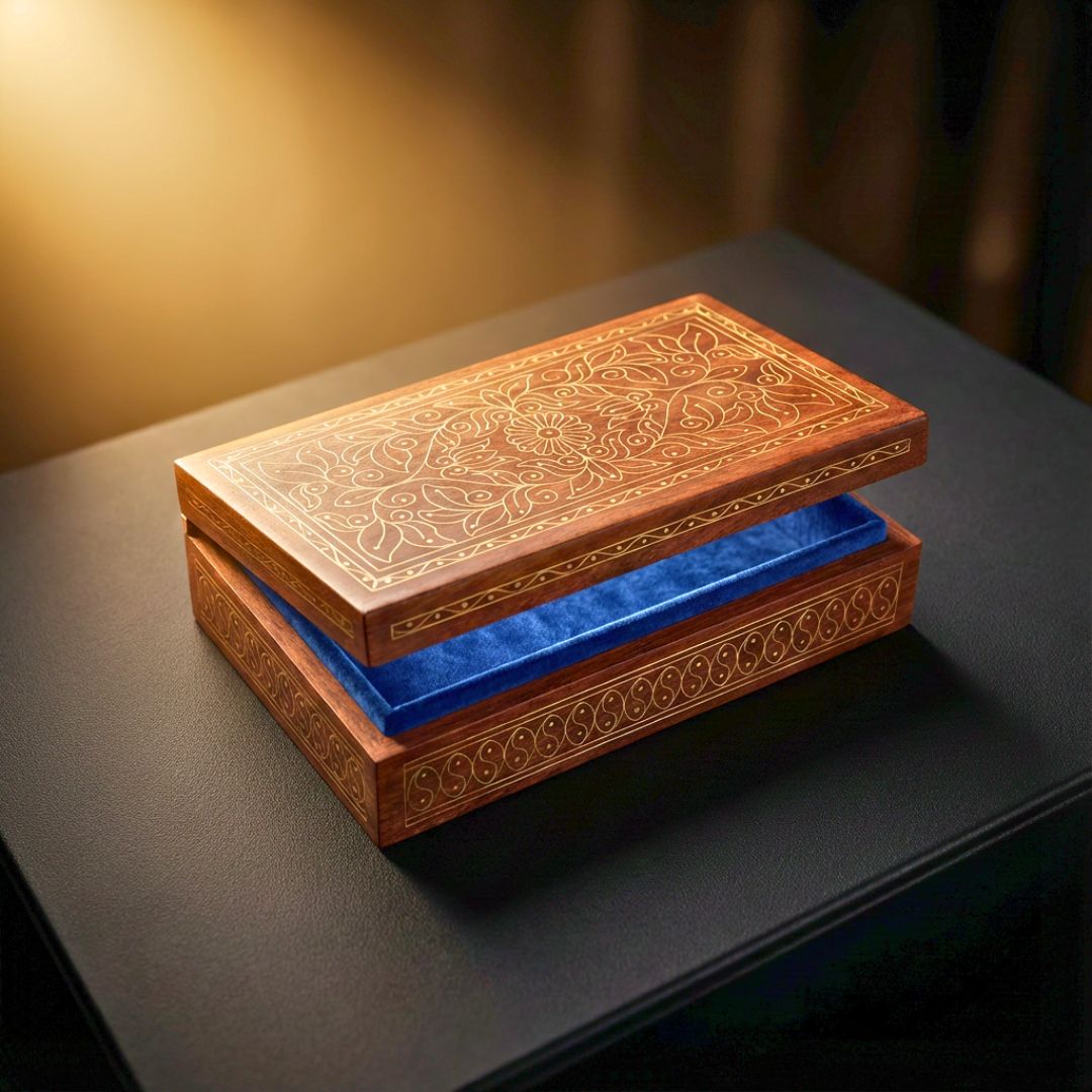 Floral Harmony Wooden Tarkashi Inlay Storage Box