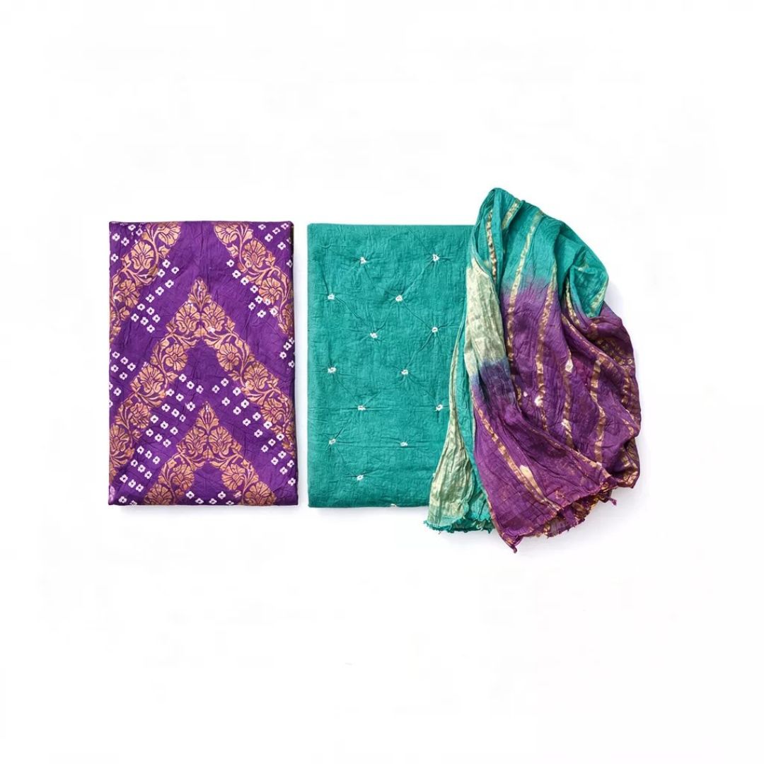 Glace Cotton Jari Tie and Dye Suit Fabric for Elegant Cut Tops