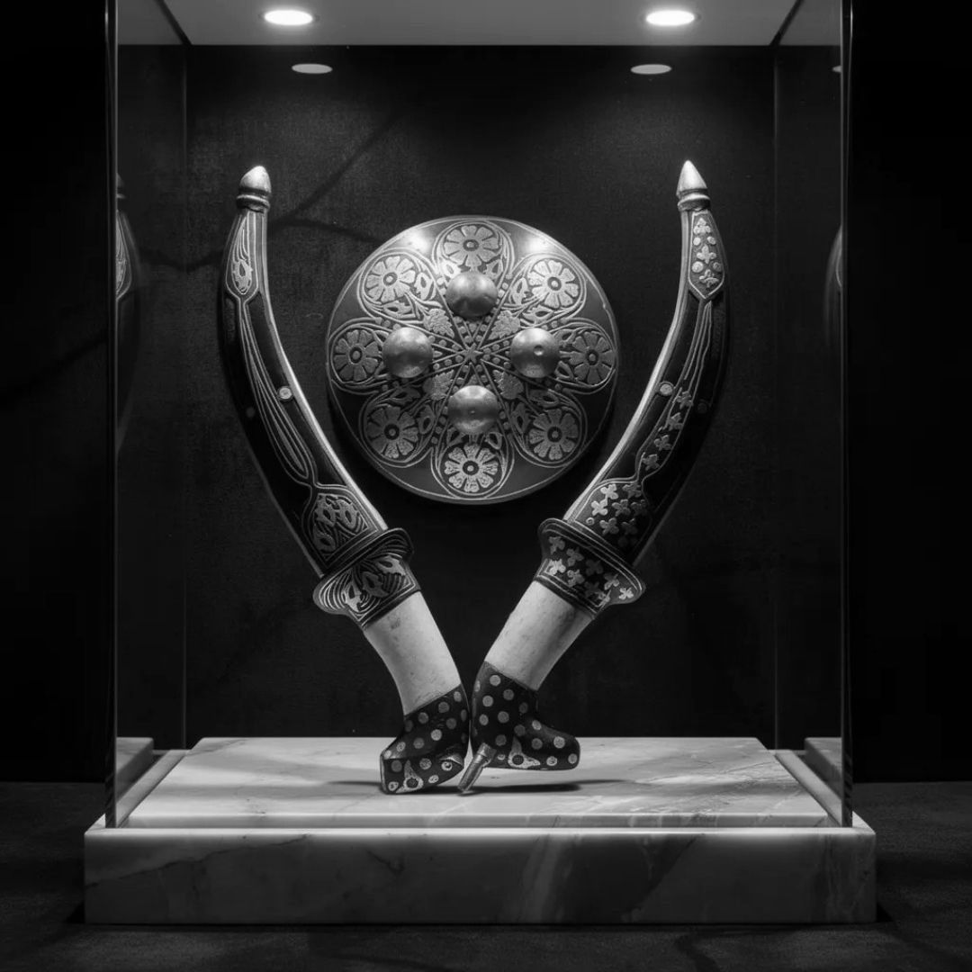 Shield Koftgari Decorative Dagger Set Traditional Metal Art