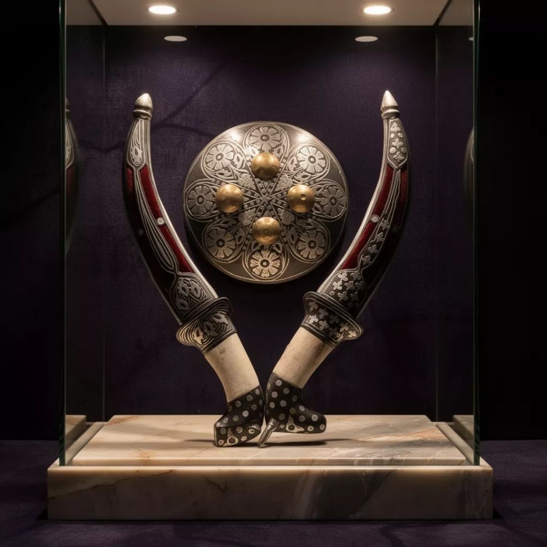 Shield Koftgari Decorative Dagger Set Traditional Metal Art