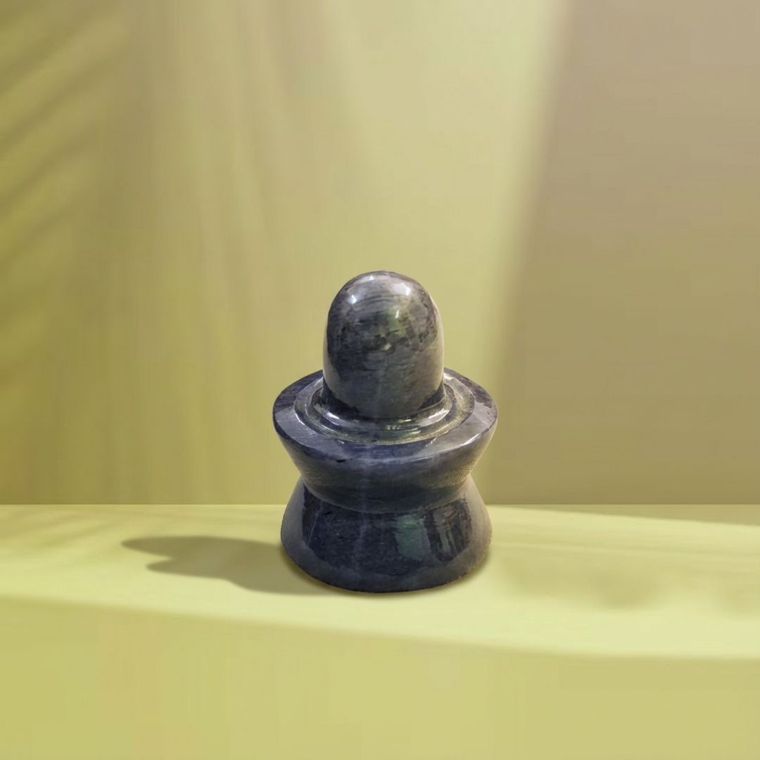 Blue Aventurine Shivling Spiritual Carving for Home Temple and Meditation