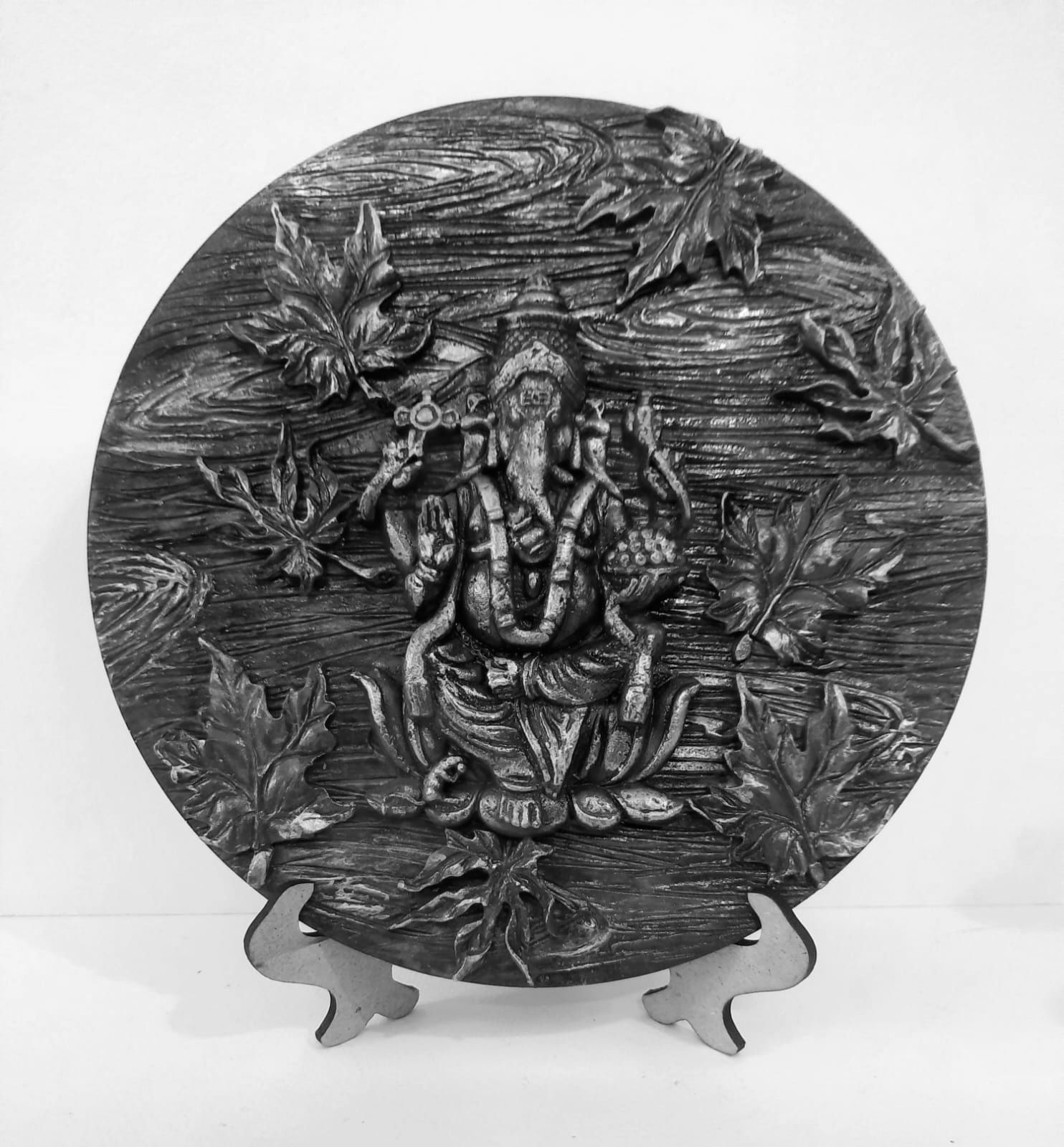 Ganesha In Clay On 8-inch Round Board
